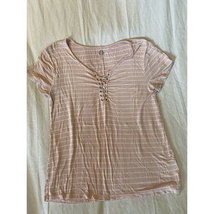 American Athletic Heritage Women's Pink Striped Short Sleeved Rayon Shirt Large